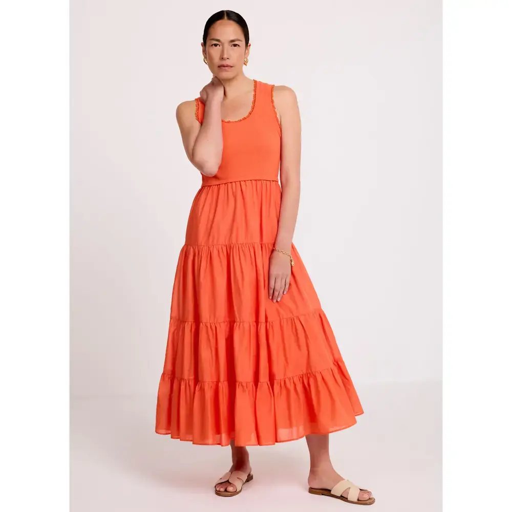 Mint Velvet Orange Crochet Trim Tiered Midi Dress